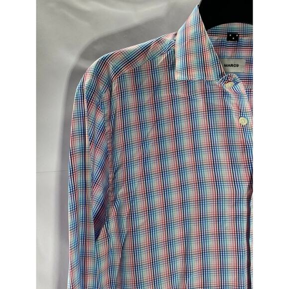 MARCS Men's Blue-Red Plaid Button-Up Regular-Fit Long Sleeve Shirt SZ M - Picture 3 of 8